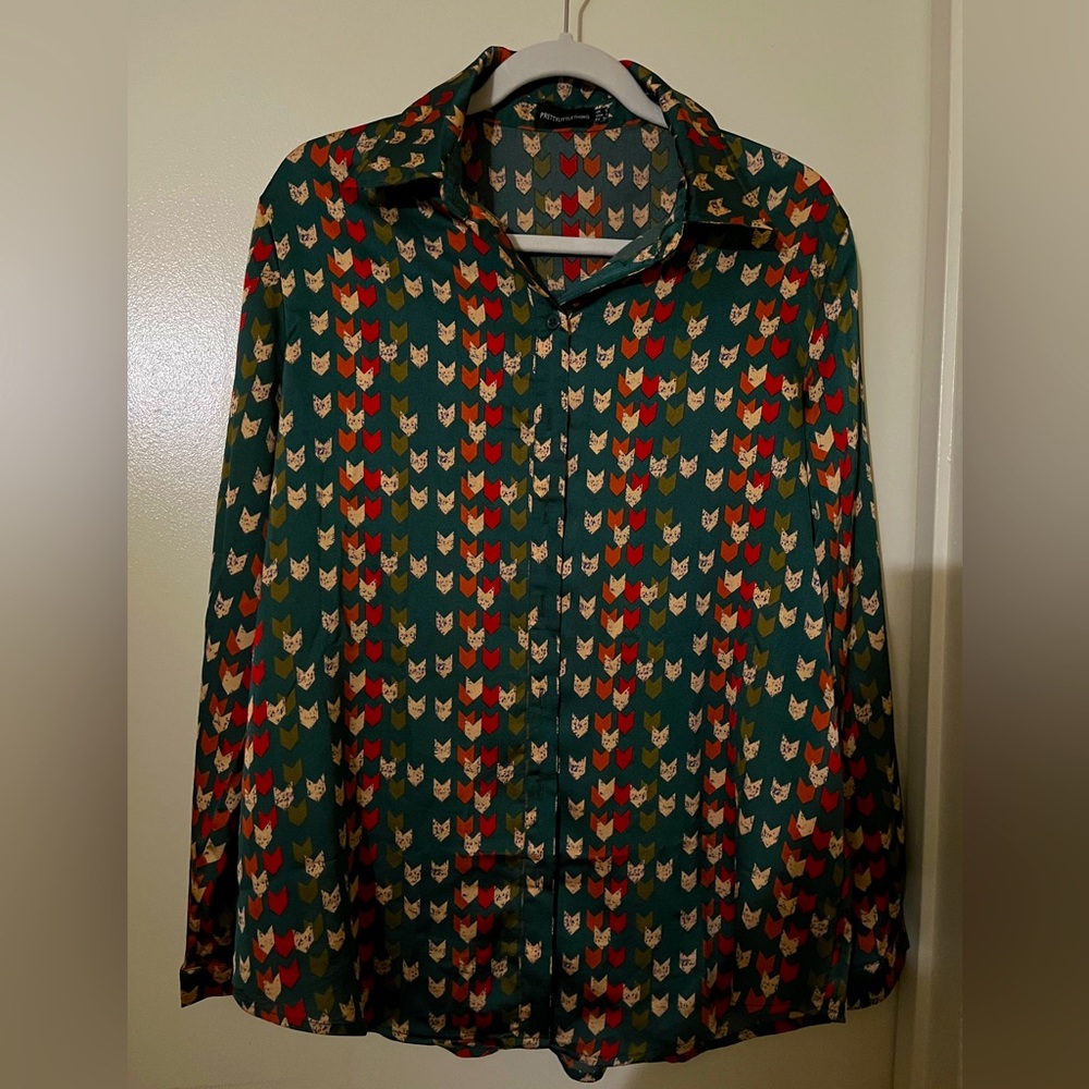 Set-oversized button down top, high wasted cigarette pants